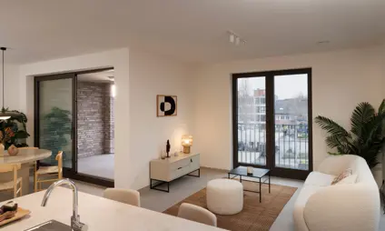 Geel Villa Spoorbloem Kijk Appartement leefruimte woonkamer keuken 