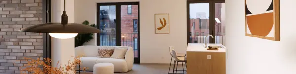 Geel Villa Spoorbloem Kijk Appartement leefruimte woonkamer keuken 