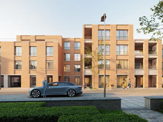 woonproject machelen appartementen in een mix van authentieke gevelelementen en moderne nieuwbouw rond een groen park