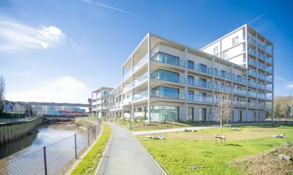 Woning Waterzicht (Vilvoorde) met 3 slaapkamers, terras en kleine tuin, foto van gebouw