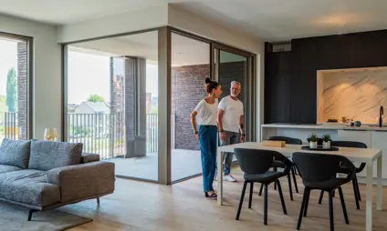 Appartement Quartier Bleu Hasselt, 2 slaapkamers en terras - foto leefruimte