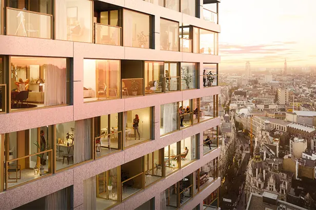 Zijaanzicht van de appartementen