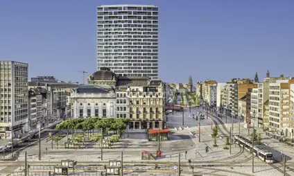 antwerp tower serenity buitenkant uitzicht op antwerpen tramsporen