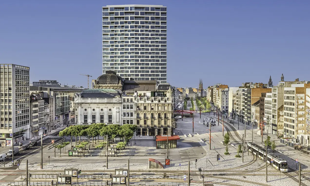 antwerp tower serenity buitenkant uitzicht op antwerpen tramsporen