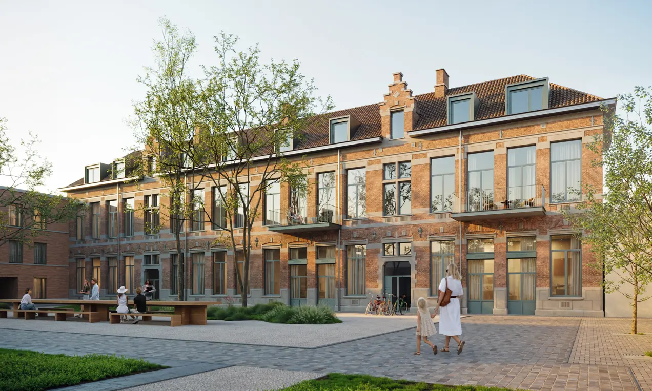 woonproject machelen duplexen met stadstuin op het gelijkvloers, appartementen en studio's met authentieke gevelelementen