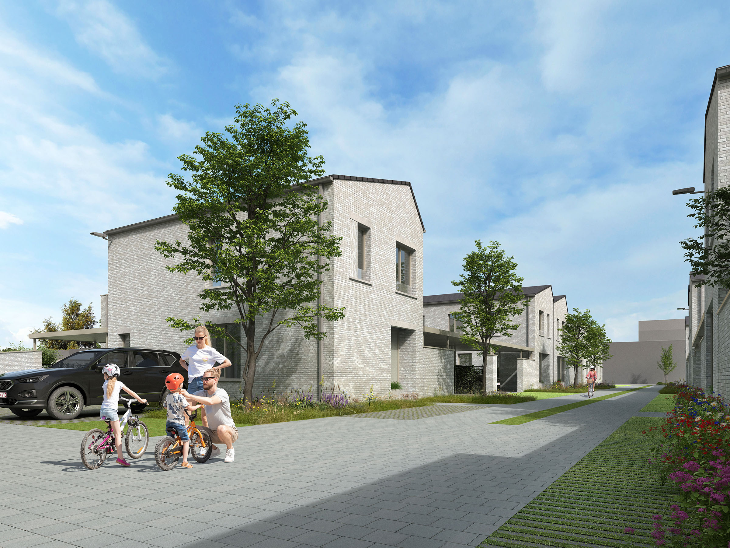 Zicht op de woningen vanaf de straat