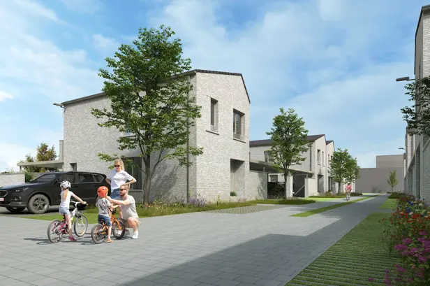 Zicht op de woningen vanaf de straat