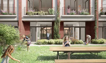 Gezamenlijke tuin met picknickbank