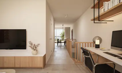 Tijl Uilenspiegel woningen linkeroever groen Antwerpen living terras doorkijken uitzicht bureau A4.1.2 3 slaapkamers