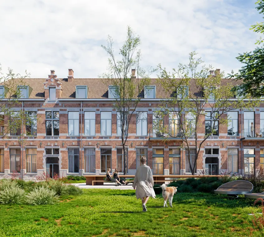 woonproject machelen duplexen met stadstuin op het gelijkvloers, appartementen en studio's met authentieke gevelelementen