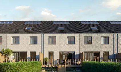 woningen kessel-lo halfopen en gesloten bebouwingen met zadeldak, moderne maar tijdloze architectuur, houten terras en charmante tuin 