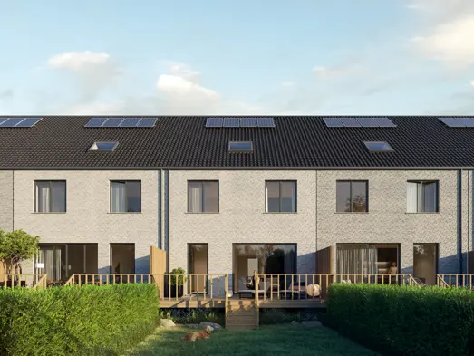 woningen kessel-lo halfopen en gesloten bebouwingen met zadeldak, moderne maar tijdloze architectuur, houten terras en charmante tuin 